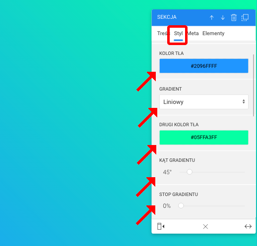gradient w tle sekcji
